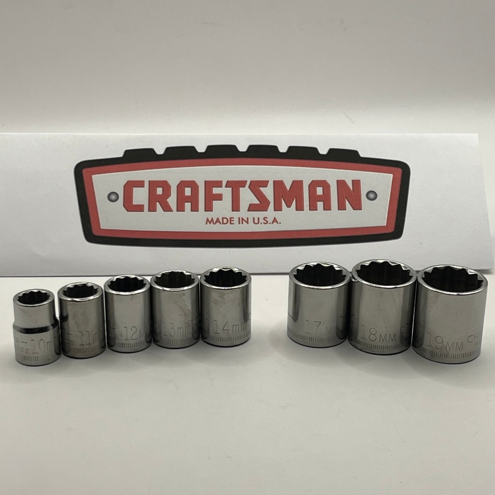 Craftsman 8pc Metric 12 Point 3/8 Drive Socket Set Made in USA 10-19mm G Series